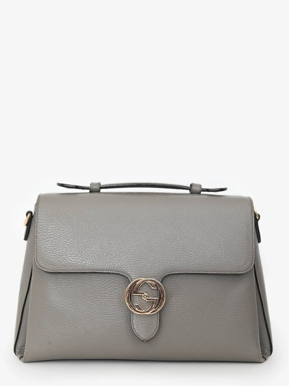 Gucci Dollar Calfskin Interlocking G Top Handle Shoulder Bag Pebble Gray